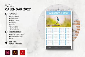2027 Wall Calendar A3 Print Template, a Stationery Template by MstArtwork
