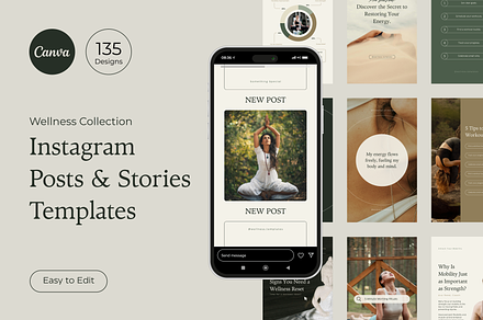 Wellness Coach Instagram Templates, a Social Media Template by Mirely Creative Co