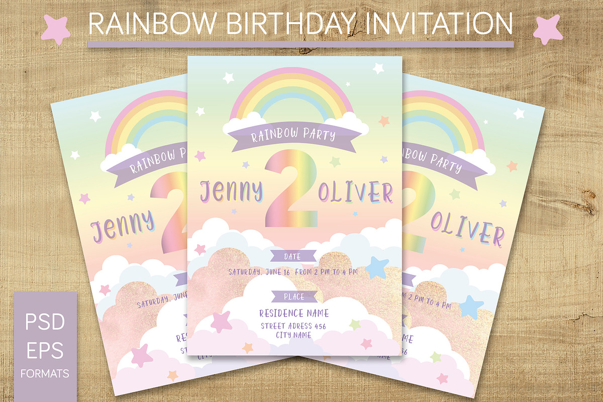 Rainbow Birthday invitation, an Invitation Template by Anis Illustration (Photo 1 of 3)
