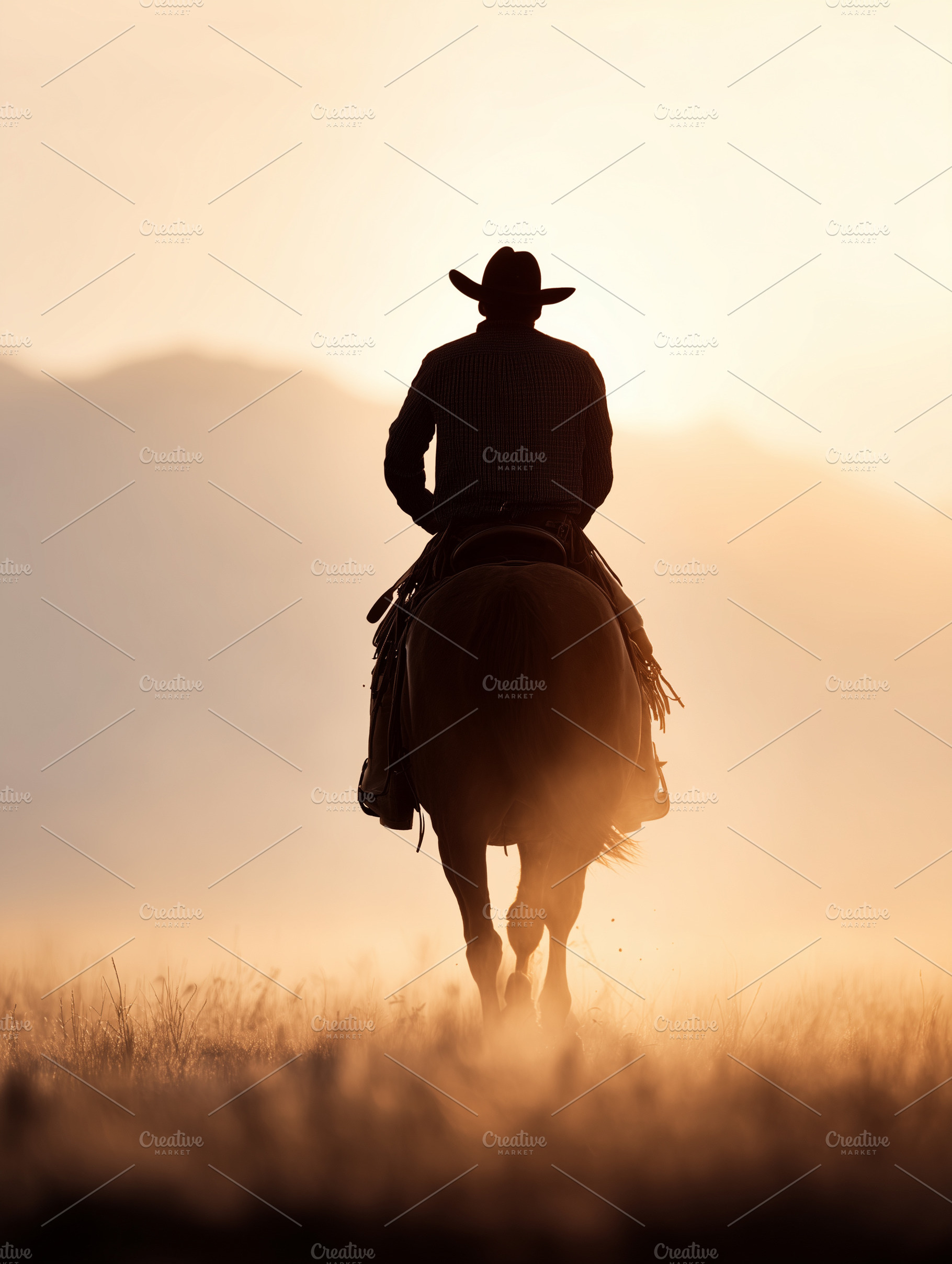 Silhouette of a cowboy riding horse, an Animal Photo by MistyDay