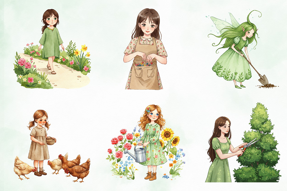 Garden Girl Clipart Set, an Illustration by Creative Art (Photo 3 of 9)