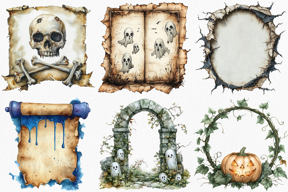 Watercolor Spooky Halloween Frames, an Illustration by Canvas Craft (Photo 2 of 8)