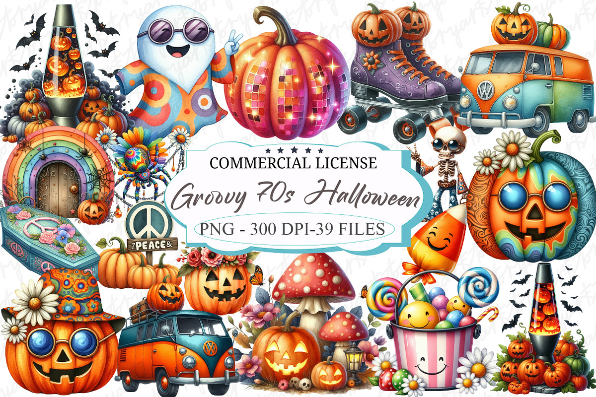 Groovy 70s Halloween Clipart, a Graphic by designcity5 (Photo 1 of 5)