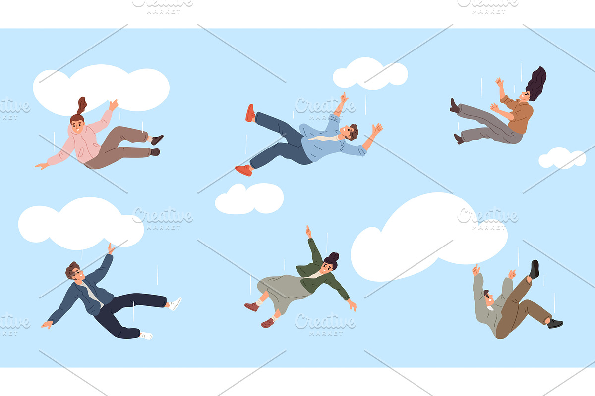 Men and women falling in sky among, a Person Illustration by Vectorbuum