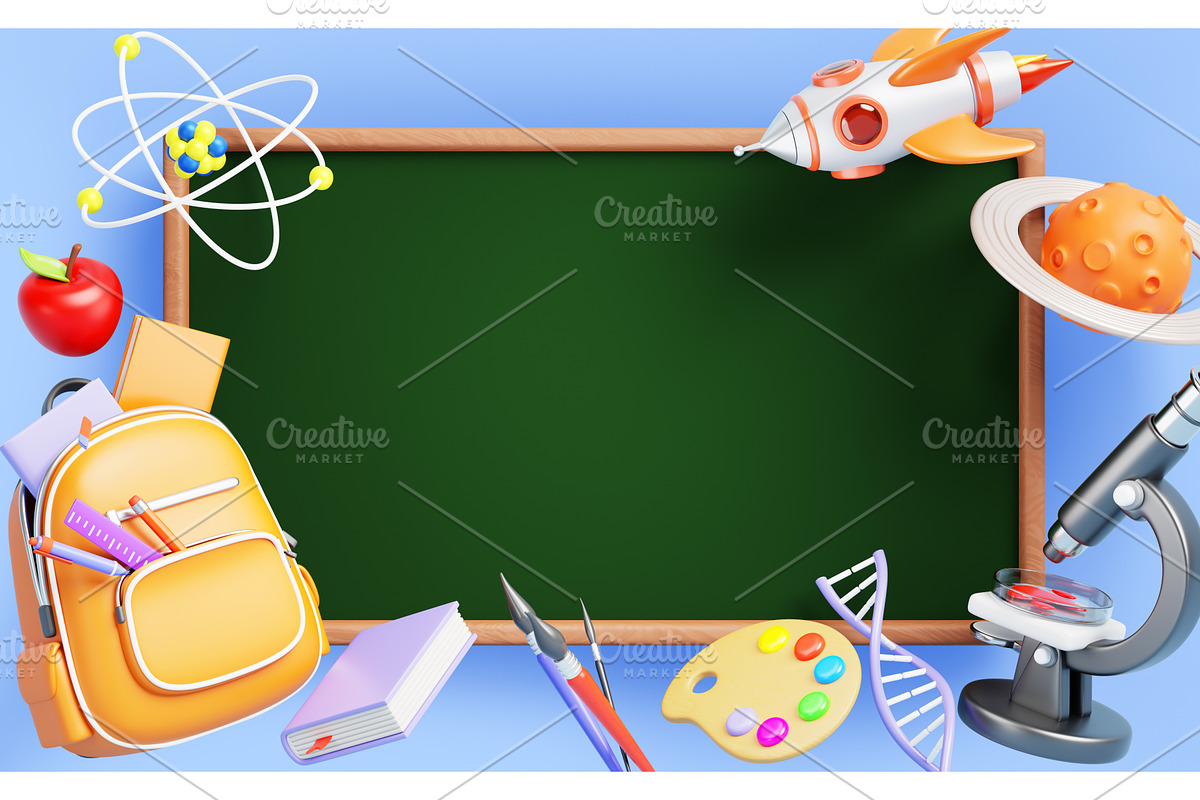 Back to school 3d banner with empty, an Education Illustration by Marozhkastudio