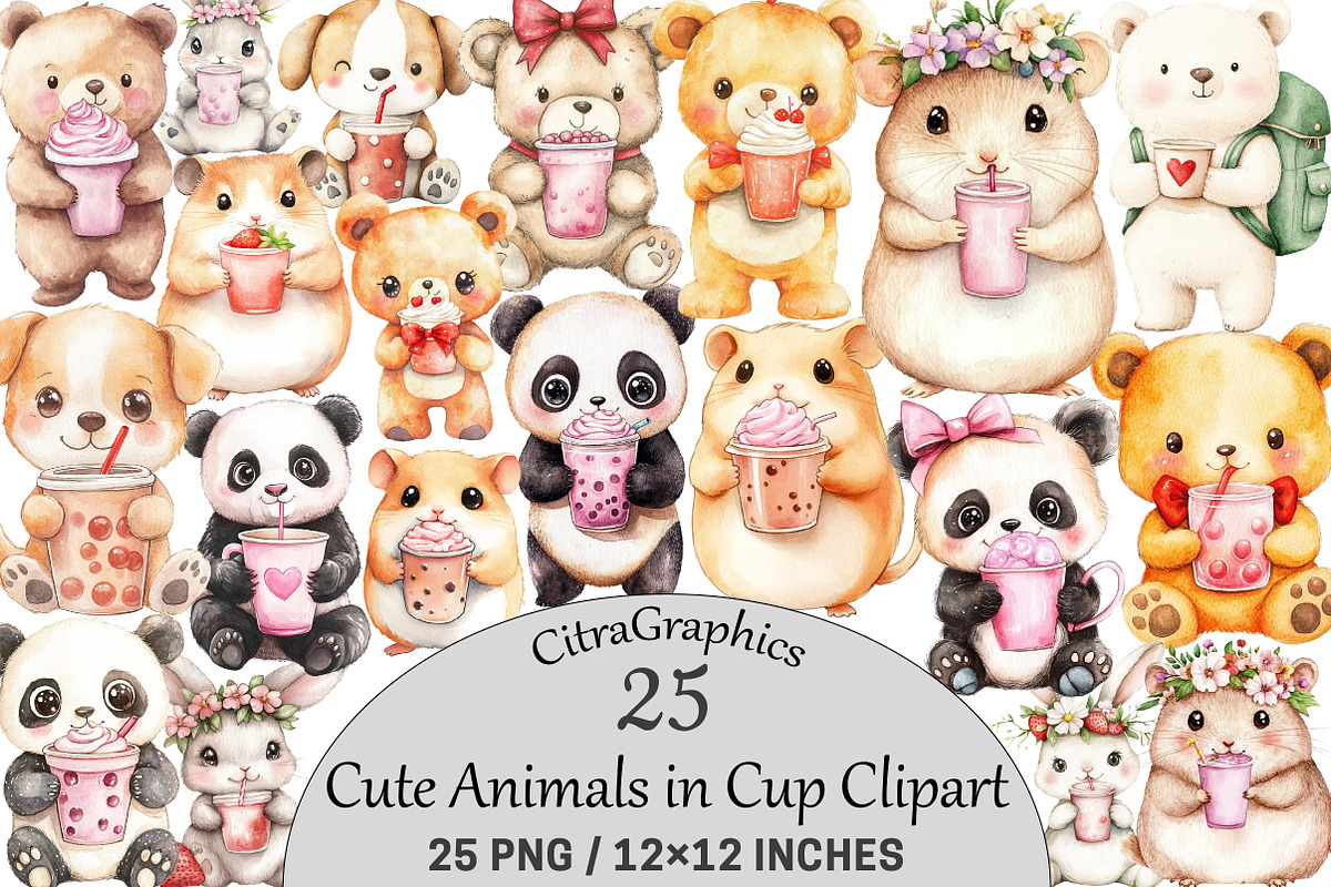 Cute Animals in Cup Sublimation, an Illustration by CitraGraphics (Photo 1 of 4)