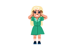 Stressed girl scout holding head and, a Person Illustration by pikepicture