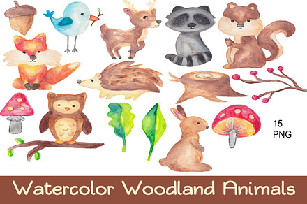 Watercolor Woodland Animals Clip Art