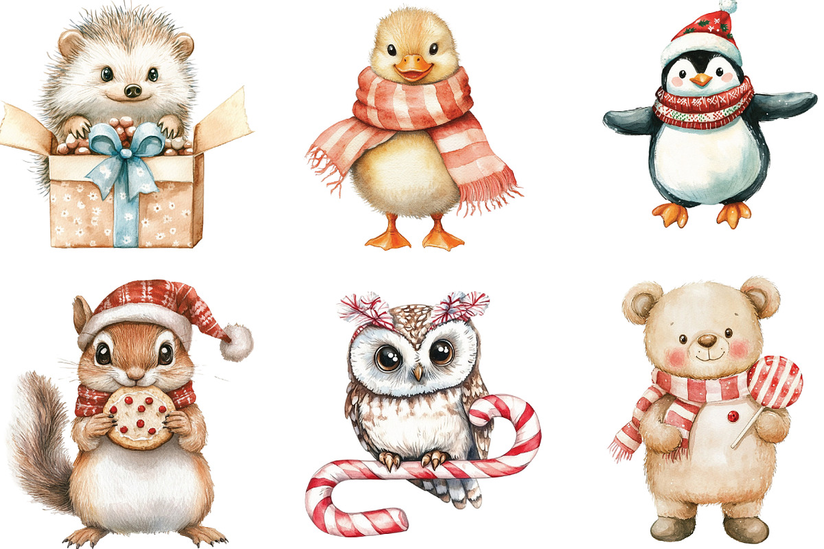 Cute Christmas Critters Clipart, an Illustration by CraftArtStudio (Photo 3 of 6)