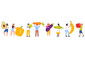 Tiny people hold vegetables and, a Food Illustration by Flashvector