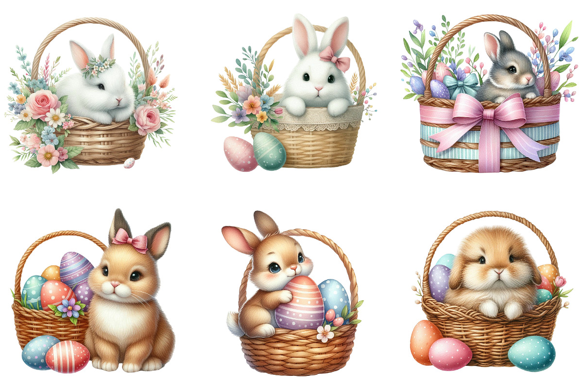 Cute Easter Bunny & Basket Clipart, an Illustration by DreamArtGraphic (Photo 3 of 4)