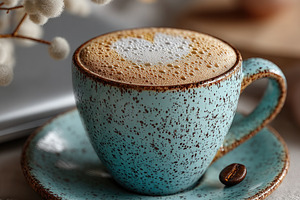 Vertical Cozy Coffee Cup with Foam and Coffee Bean in Warm Neutr, a Food & Drink Photo by José Manuel Gelpi