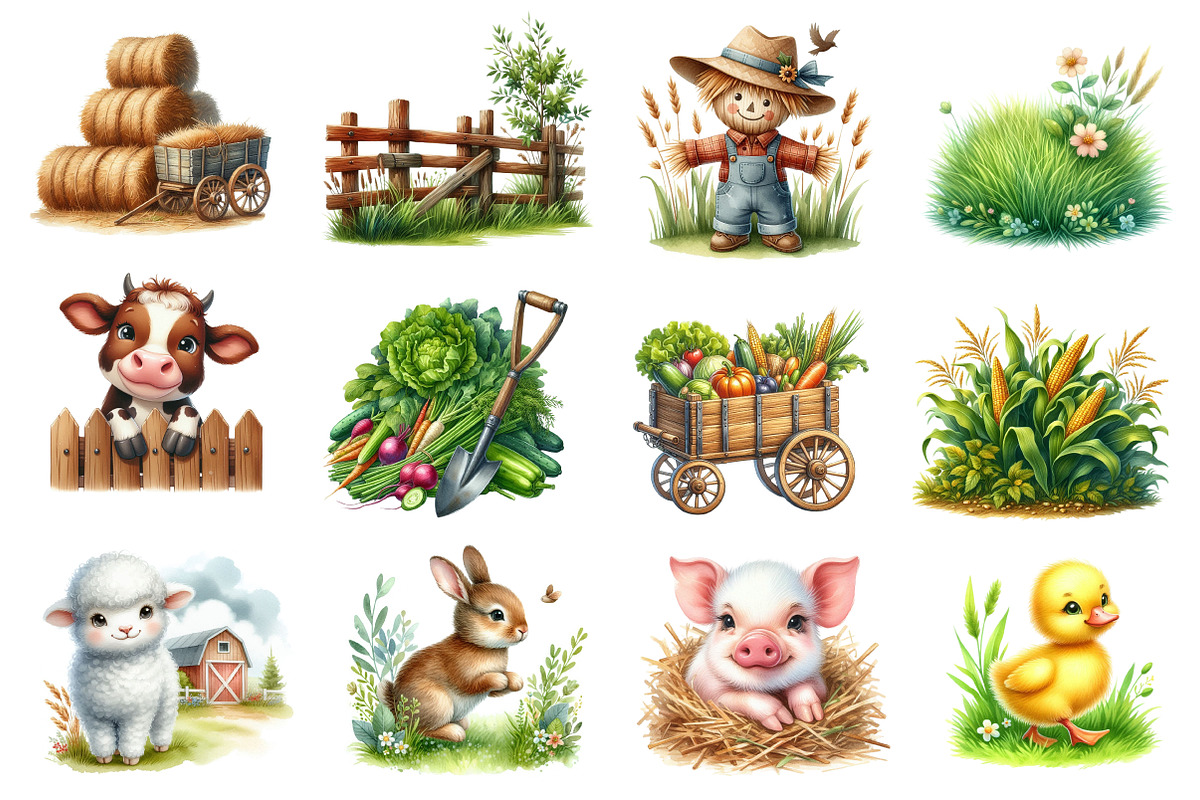 Cute farm animals clipart, an Illustration by CreationArt (Photo 3 of 5)