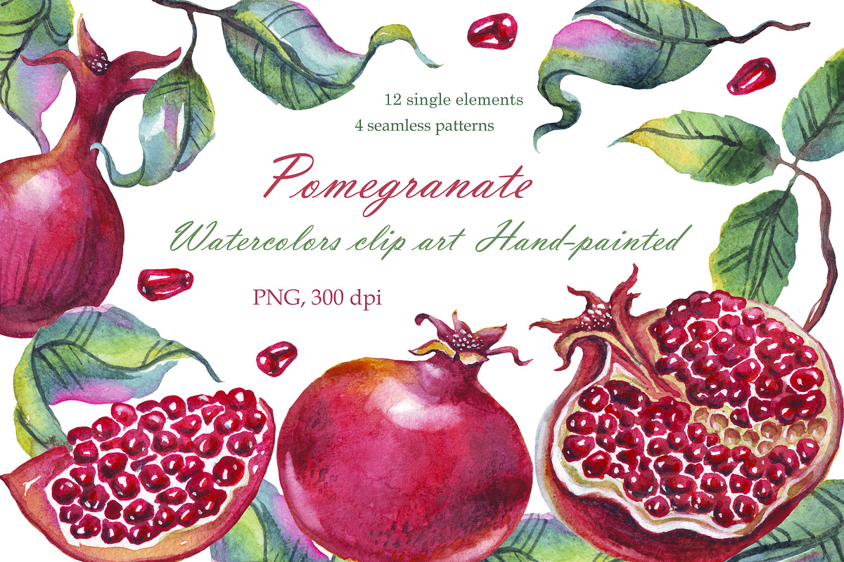 Watercolor pomegranates png clipart, an Illustration by Alena Kurian (Photo 1 of 4)