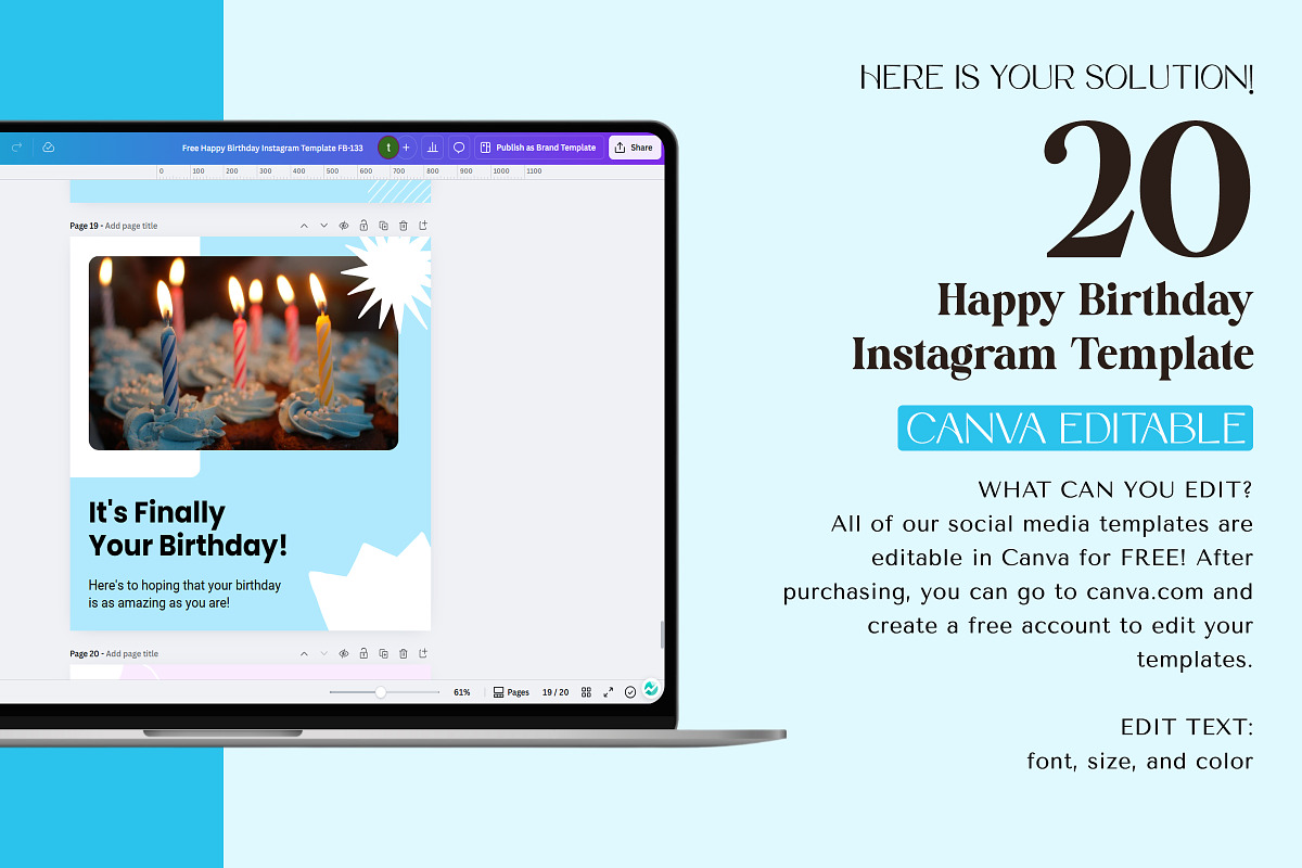 Happy Birthday Instagram Canva Post, a Social Media Template by Snapybiz (Photo 3 of 10)