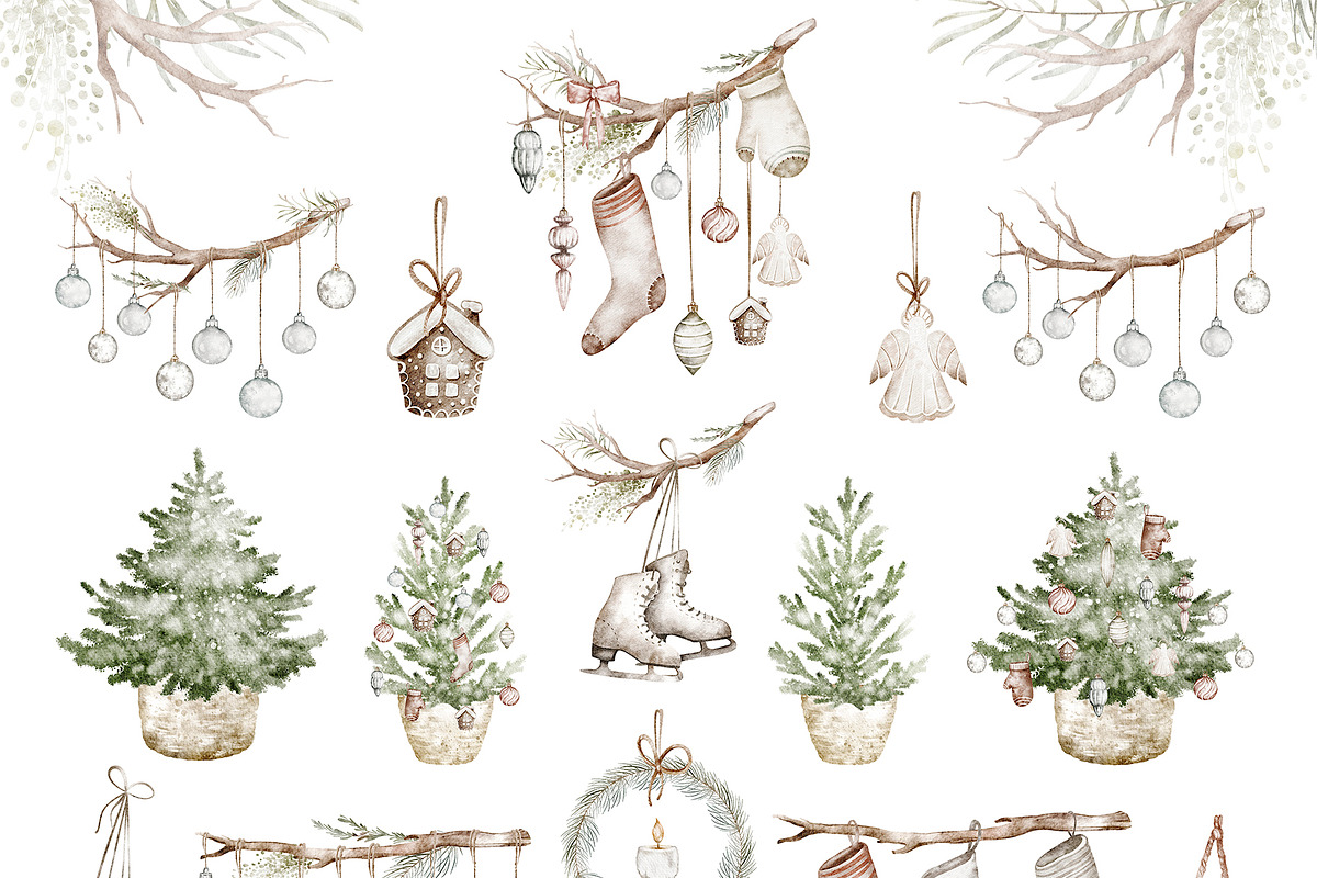 Boho‑Nordic Christmas Watercolor Set, a Seasonal Illustration by LenArt (Photo 7 of 17)