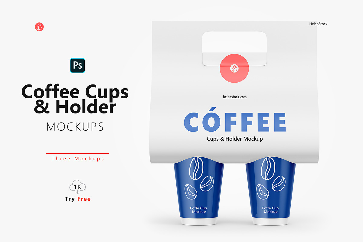 Coffee Cups and Holder Mockups Front, a Cups & Container Mockup by HelenStock (Photo 1 of 9)