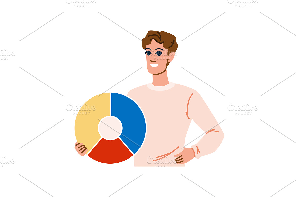 Smiling businessman holding pie, a Finance Illustration by pikepicture