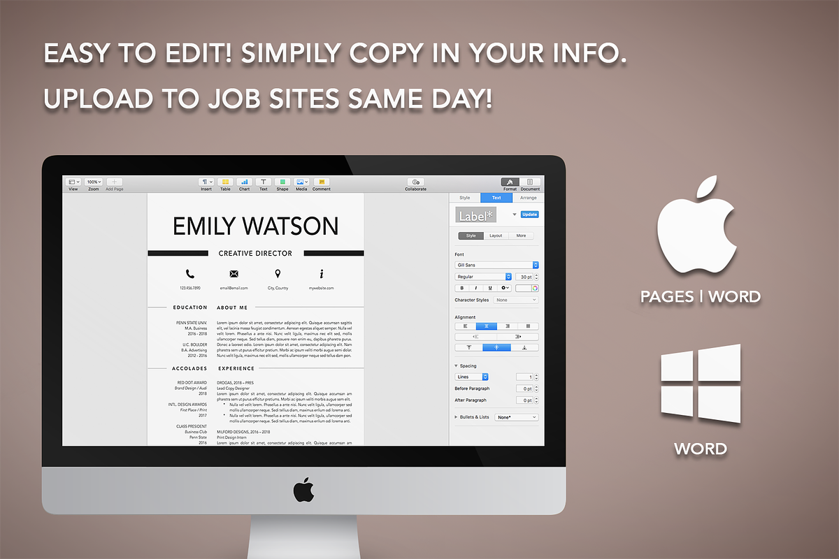 Minimal Resume Template Word/Pages, a Resume Template by The Creative Resume (Photo 8 of 8)