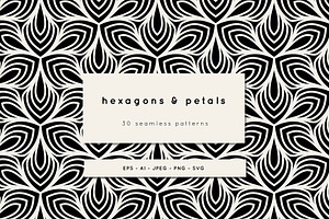 Hexagons & Petals. Seamless Patterns