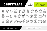 Christmas Editable Outline Icon Pack, an Object Graphic by VIVAT Design Studio (Thumbnail 1 of 7)