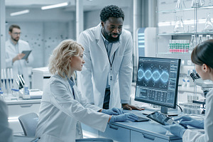 Scientists examining DNA samples