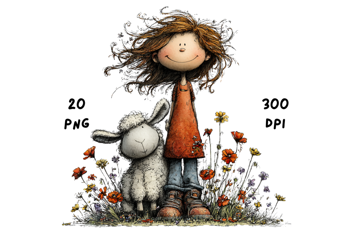 Whimsical Floral Girl & Lamb, an Animal Illustration by GiraffeCreative (Photo 10 of 20)