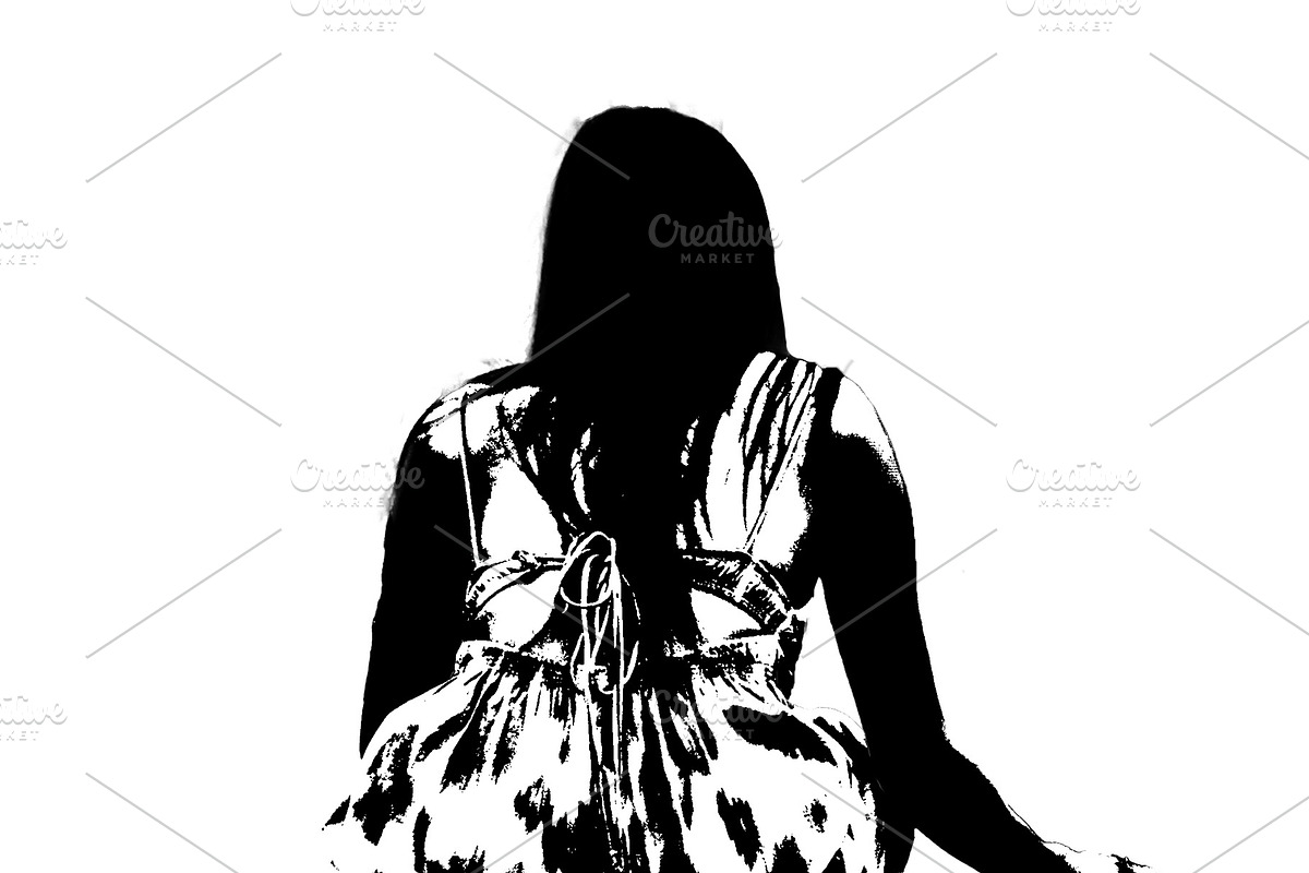 Woman in dress squatting rear view isolated photo, a Person Illustration by DanFLCreativo