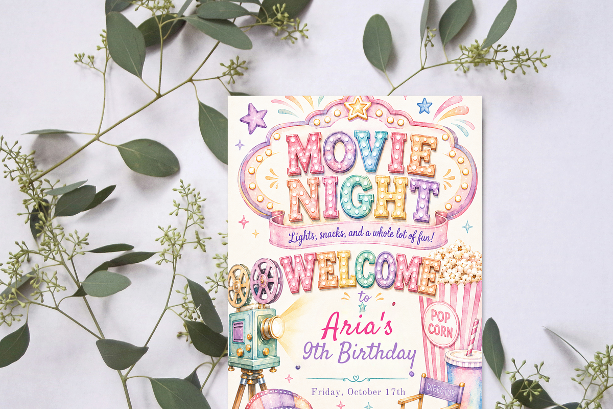 Movie Night Birthday Invitation, an Invitation Template by heynomi (Photo 3 of 19)