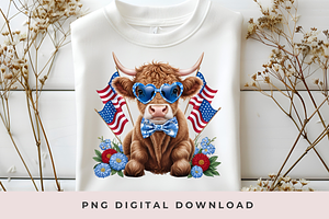 July 4th Highland Cow PNG, an Animal Illustration by Anca Digital Vibe