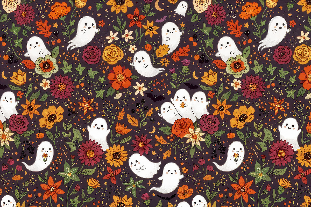 Spooky Halloween Floral Patterns, a Seasonal Illustration by StockVerse Creative (Photo 2 of 4)