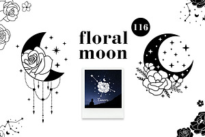 Floral moon & Zodiac Constellations