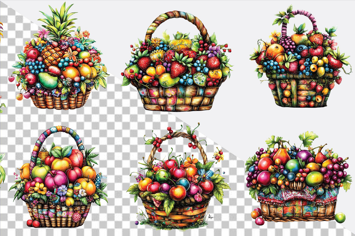 Whimsical Summer Fruit Basket Clipar, an Illustration by SVGArt (Photo 5 of 9)