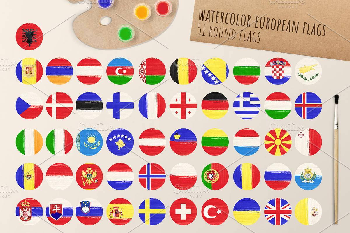 Watercolor European Flags, an Object Graphic by Kitiri Space (Photo 3 of 4)
