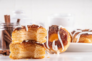 Fresh baked Cinnamon Sugar Croissant Cronut Doughnuts, a Food & Drink Photo by Rimma