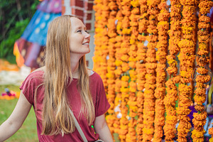 Woman discovering bright marigold