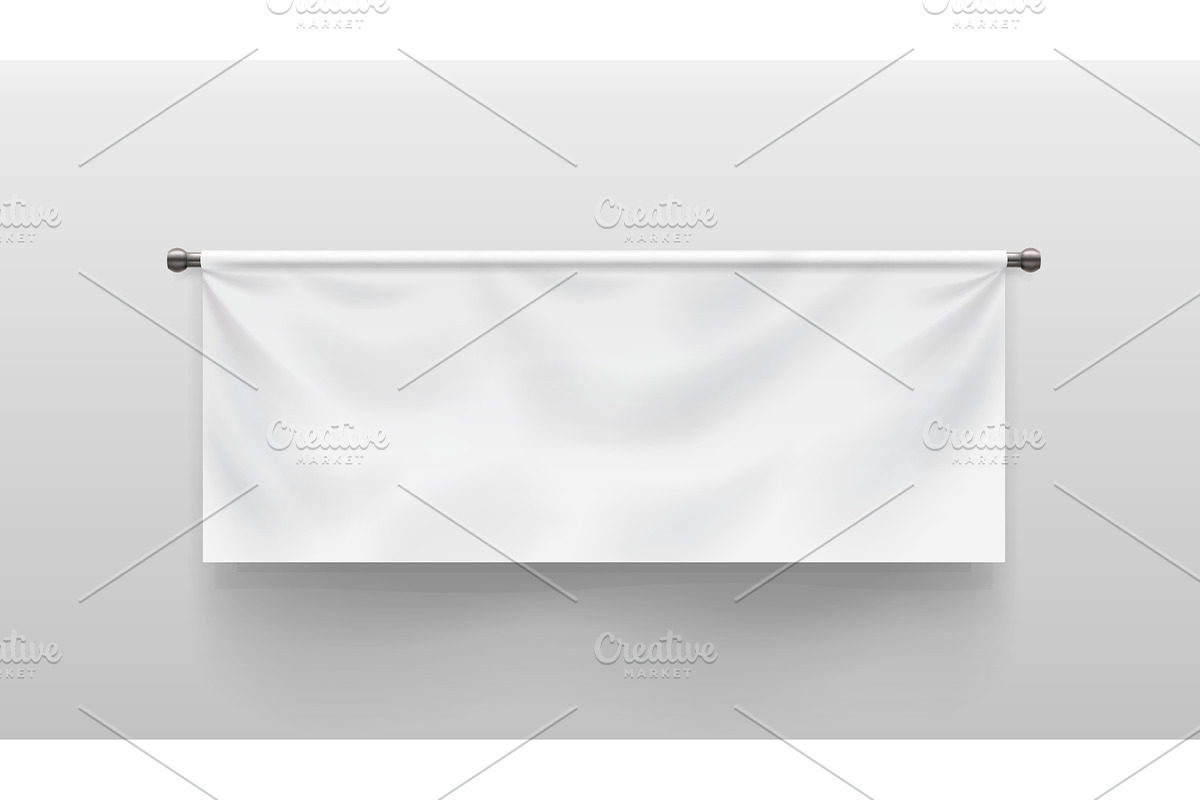 realistic white fabric banner on, an Object Illustration by IfH