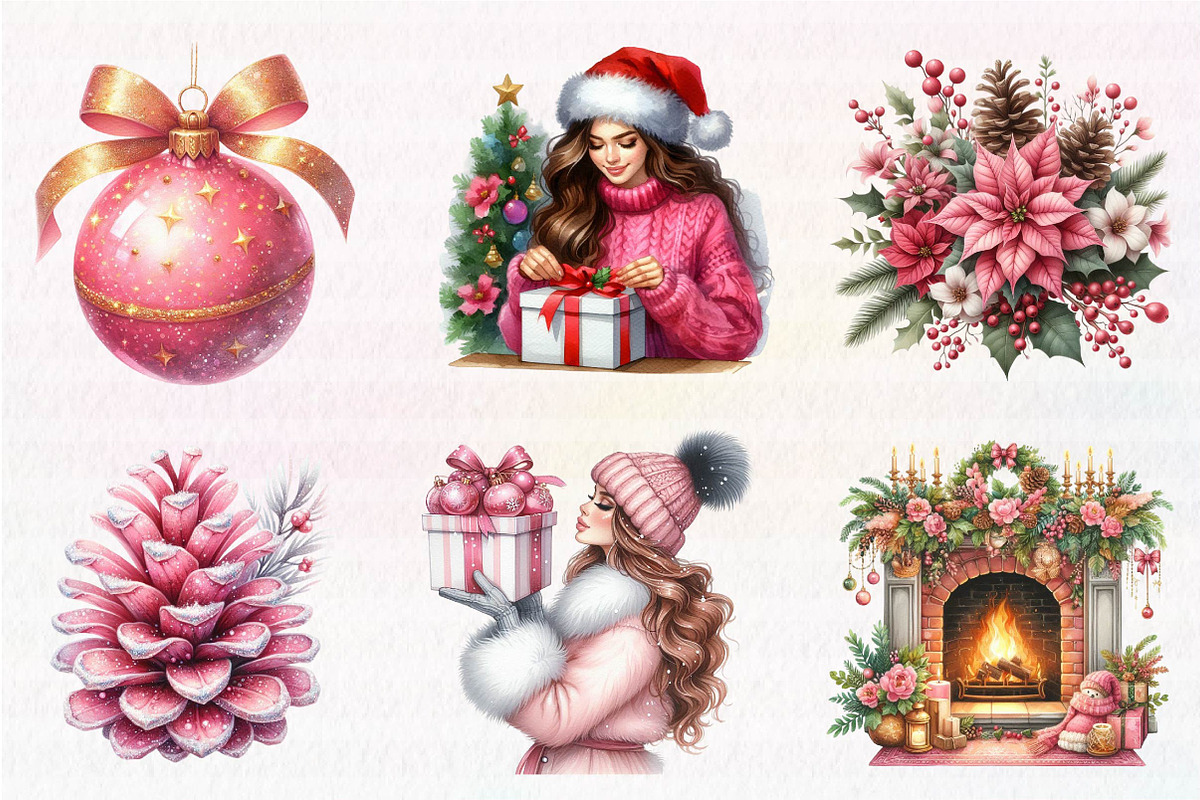Pink Christmas Clipart PNG, an Illustration by CreationArt (Photo 5 of 5)