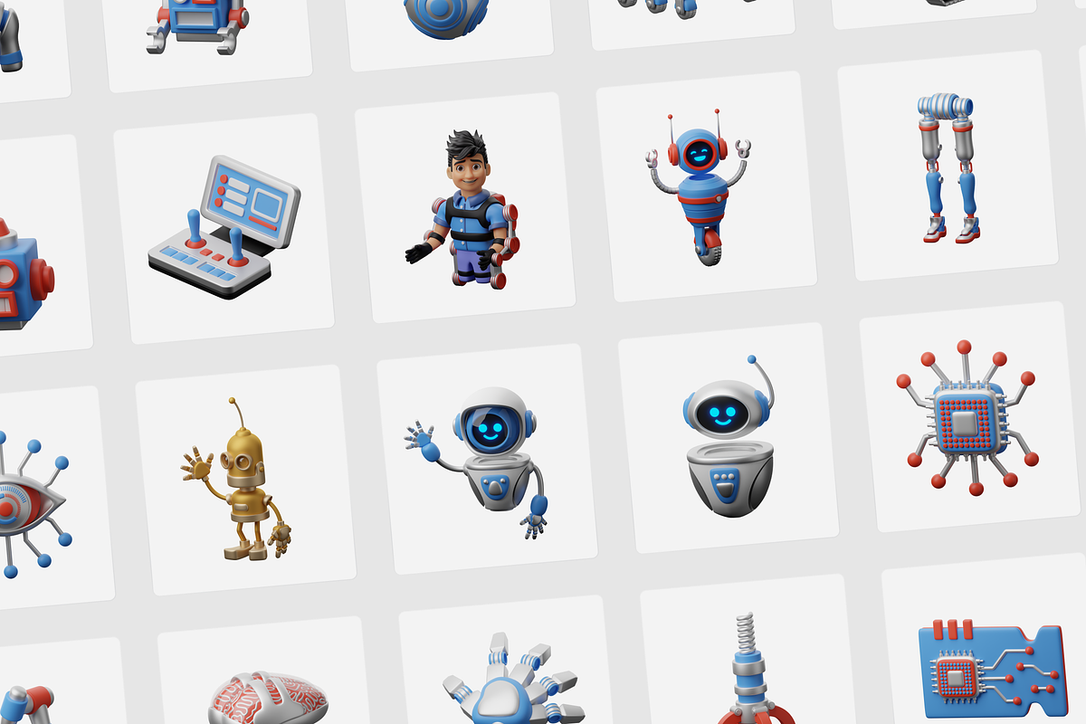 3D Robot Icon Set, an Object 3D Model by Flat Icons (Photo 5 of 8)
