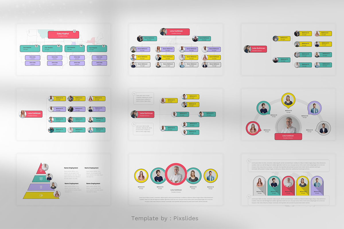 Org Chart PowerPoint Template, a Presentation Template by Pixslides