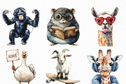 Watercolor Funny Animals Clipart, an Illustration by Craft Nest (Thumbnail 5 of 6)