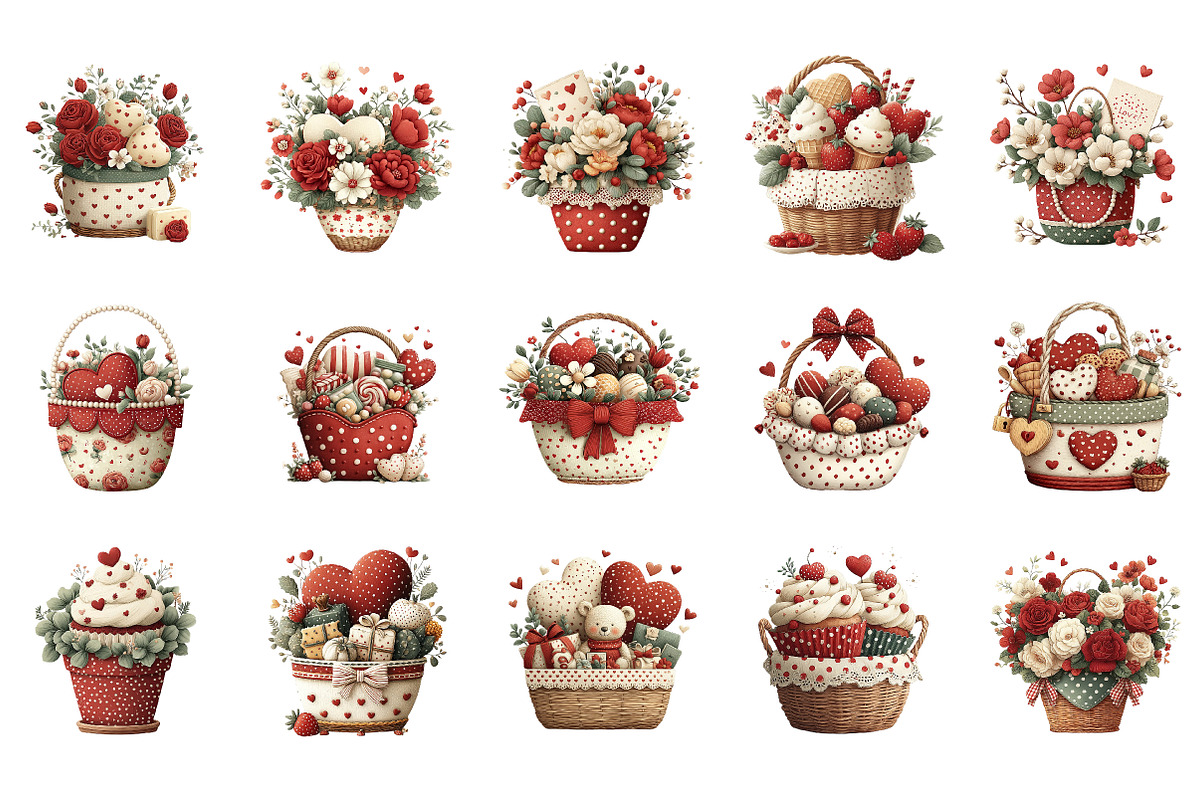Valentine Heart Basket Clipart, an Illustration by DreamArtGraphic (Photo 3 of 4)