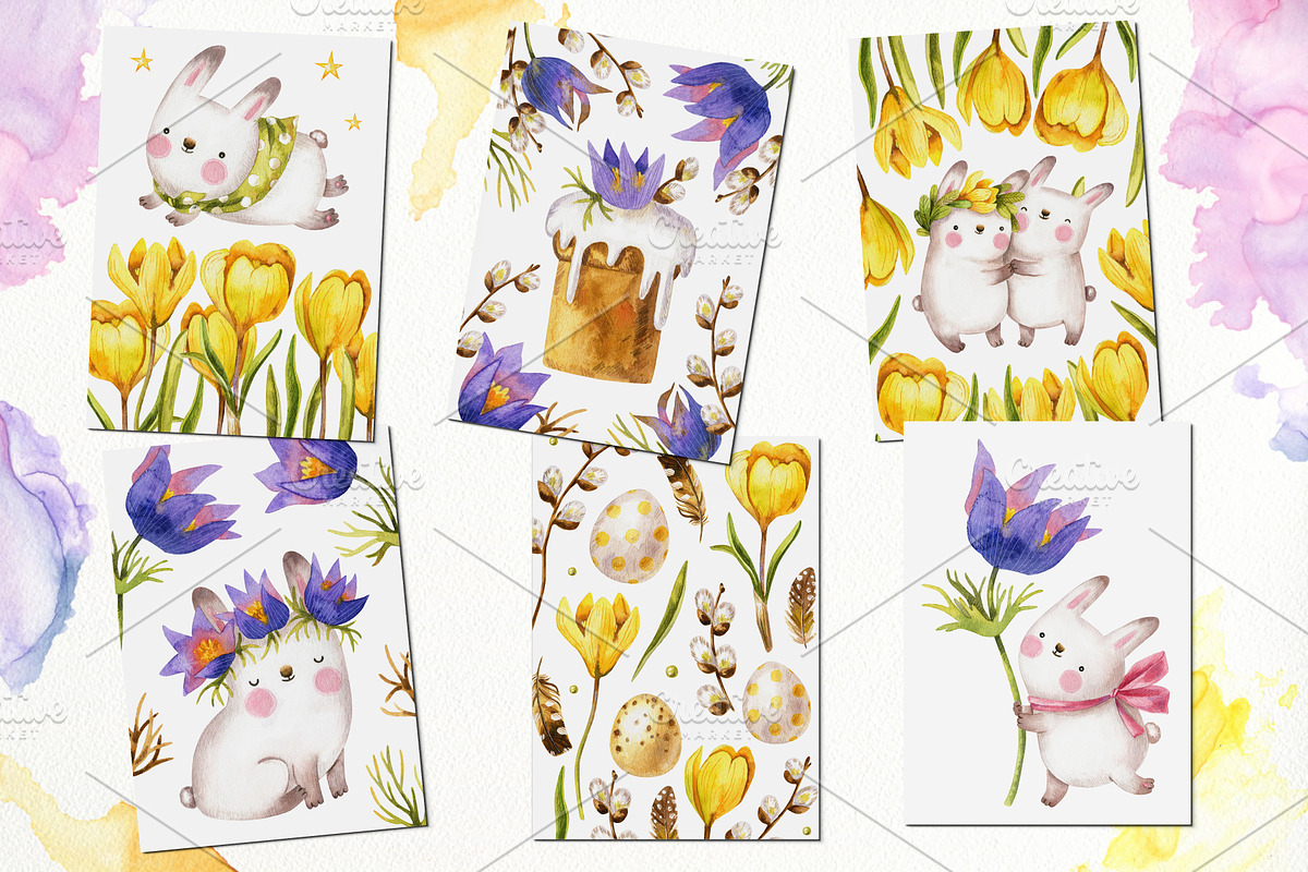 Easter bunnies. Watercolor set., an Illustration by babenkoirusa (Photo 7 of 16)