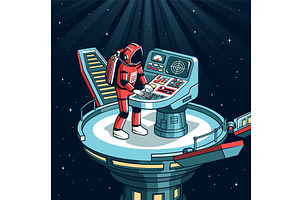 Astronaut operating control panel on