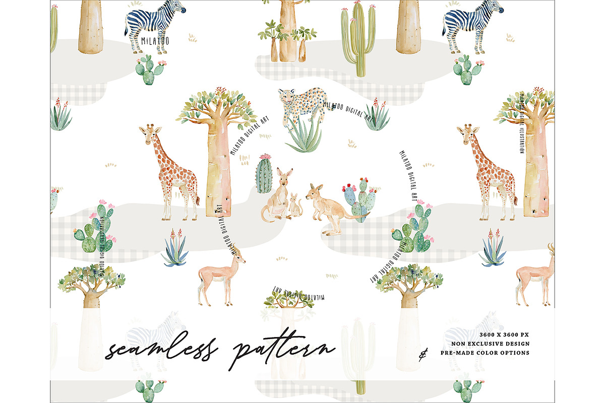 Safari Animals Savanna pattern, a Pattern Graphic by Milatoo (Photo 1 of 4)