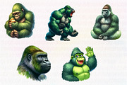 Watercolor Green Gorilla Collection, an Illustration by CreationArt (Thumbnail 5 of 5)