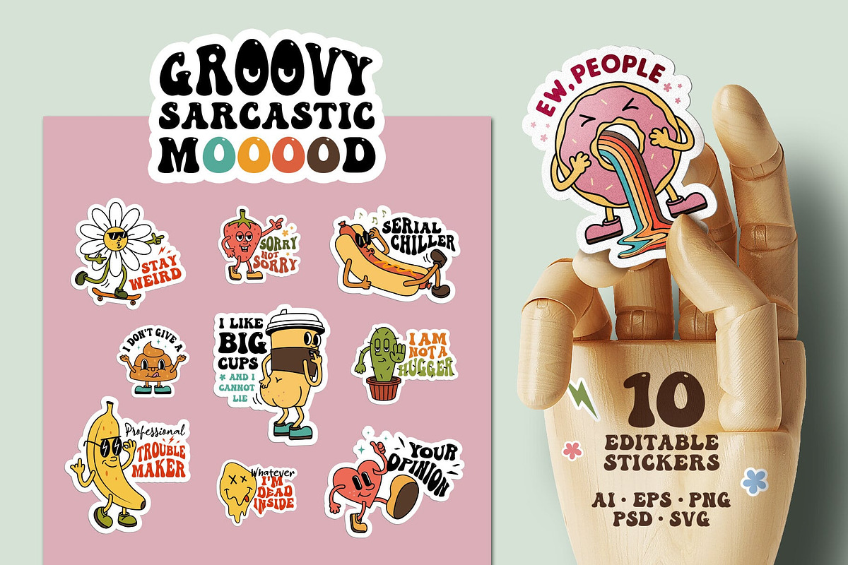 Groovy Sarcastic Mood. 10 Stickers, an Object Graphic by Cosmic Store (Photo 1 of 9)