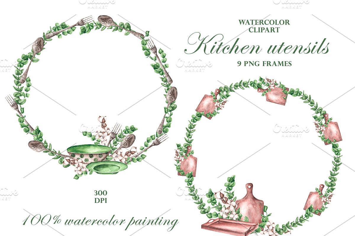 Kitchen watercolor set. Cookbook, an Illustration by SabinaWatercolorArt (Photo 8 of 16)