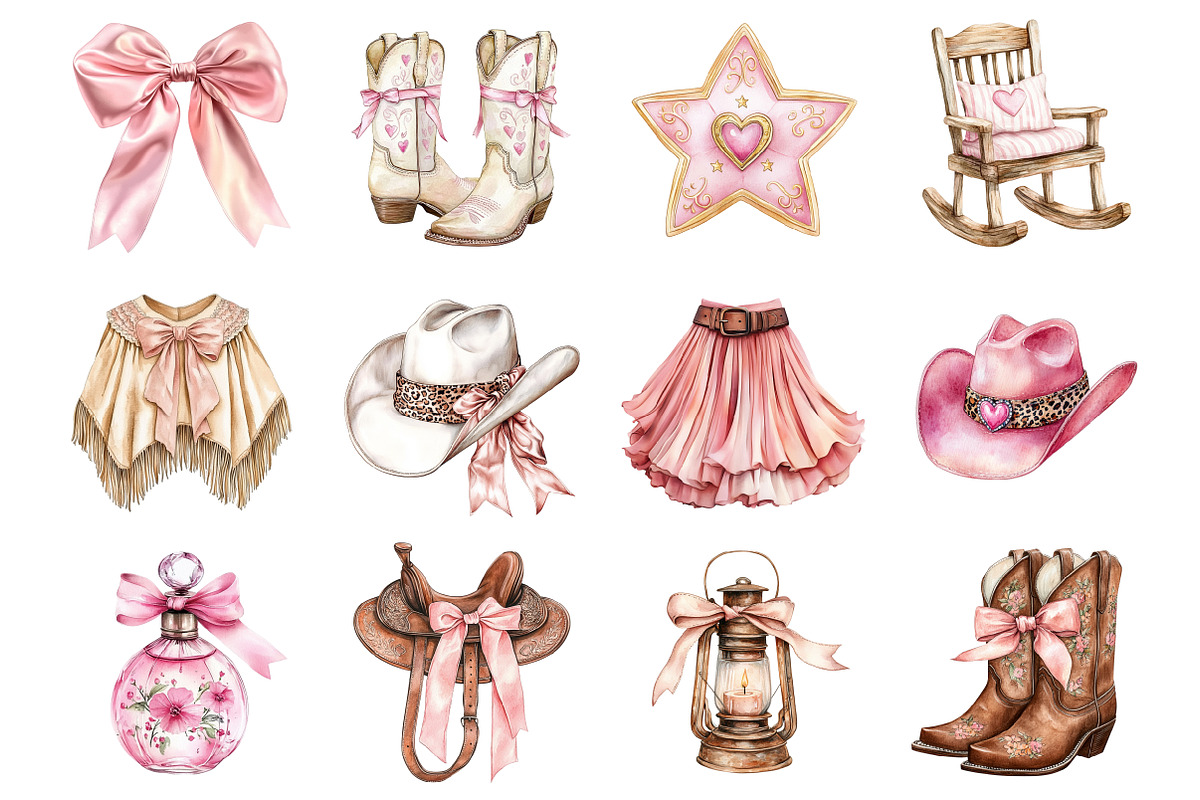 Watercolor Western Coquette Clipart, a Seasonal Illustration by CitraGraphics (Photo 4 of 5)