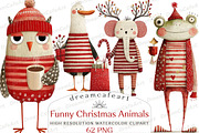 Funny Christmas Animals Clipart, an Illustration by DreamCafeArt (Thumbnail 1 of 8)